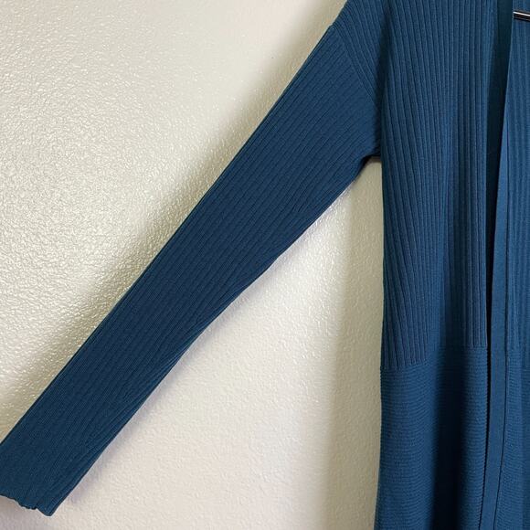 Eileen Fisher Tencel Cardigan Sweater Womens Medium Blue Ribbed Open Front - Picture 6 of 9
